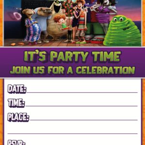 Set of 20 Hotel Transylvania -Themed Happy Birthday Invitation Cards & Envelopes - Lightweight (240g), Postcard Style Invites for the Perfect Party Pack