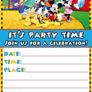 Set of 20 Mick Mous-Themed Happy Birthday Invitation Cards & Envelopes - Lightweight (240g), Postcard Style Invites for the Perfect Party Pack