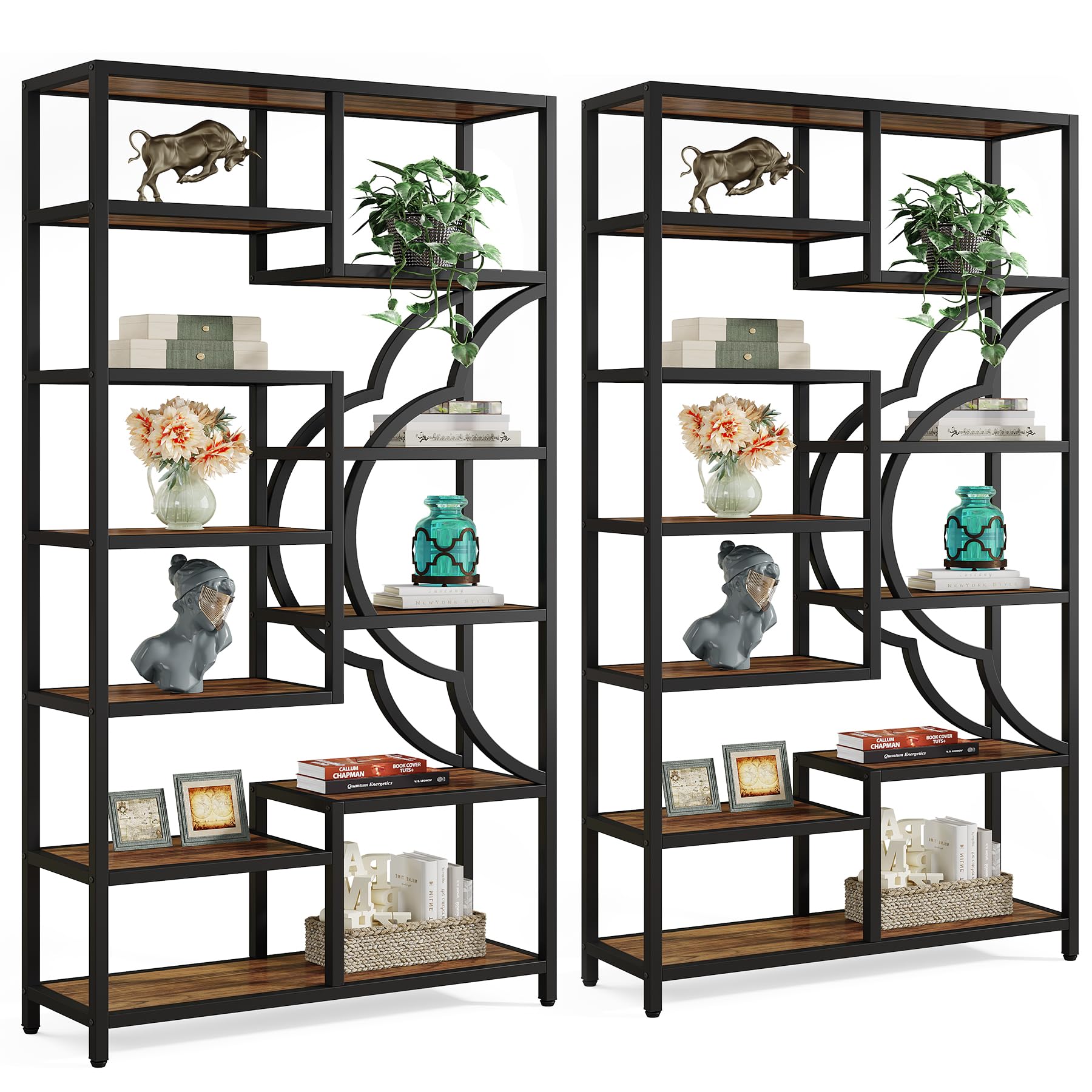 Tribesigns Bookshelf Set of 2, Large Bookcase with Unique Four Leaf Clover Shape Design, Industrial Etagere Display Shelves for Home & Office