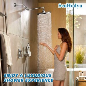 Adjustable Shower Head Extension Arm by SenHodyu - 16" Solid Brass Shower Arm Extension with Lock Joints, Universal Connection to Rain Shower Heads, Easy to Install (Luxury Polished Chrome)