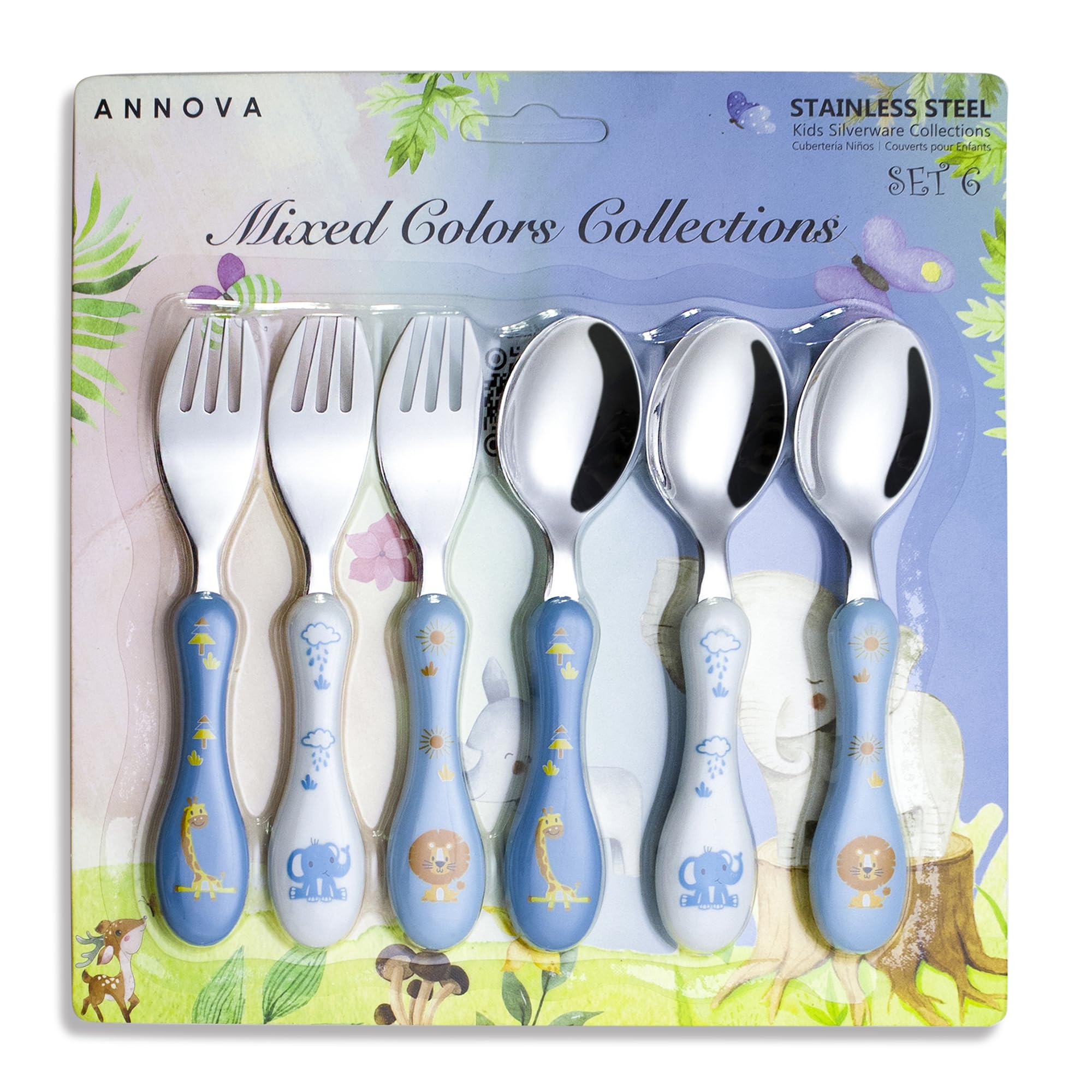 ANNOVA Kids Silverware 6 Pieces Set Children's Flatware - Stainless Steel Cutlery - 3 x Safe Forks, 3 x Dinner Spoons - Safe Toddler Utensils Without Knives for Lunch Box BPA Free (Blue)