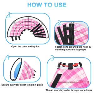 INKZOO Dog Cone Collar for After Surgery, Soft Pet Recovery Collar for Dogs and Cats, Adjustable Cone Collar Protective Collar for Large Medium Small Dogs Wound Healing (Pink Plaid, X-Large)