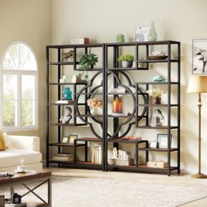 Tribesigns Bookshelf Set of 2, Large Bookcase with Unique Four Leaf Clover Shape Design, Industrial Etagere Display Shelves for Home & Office