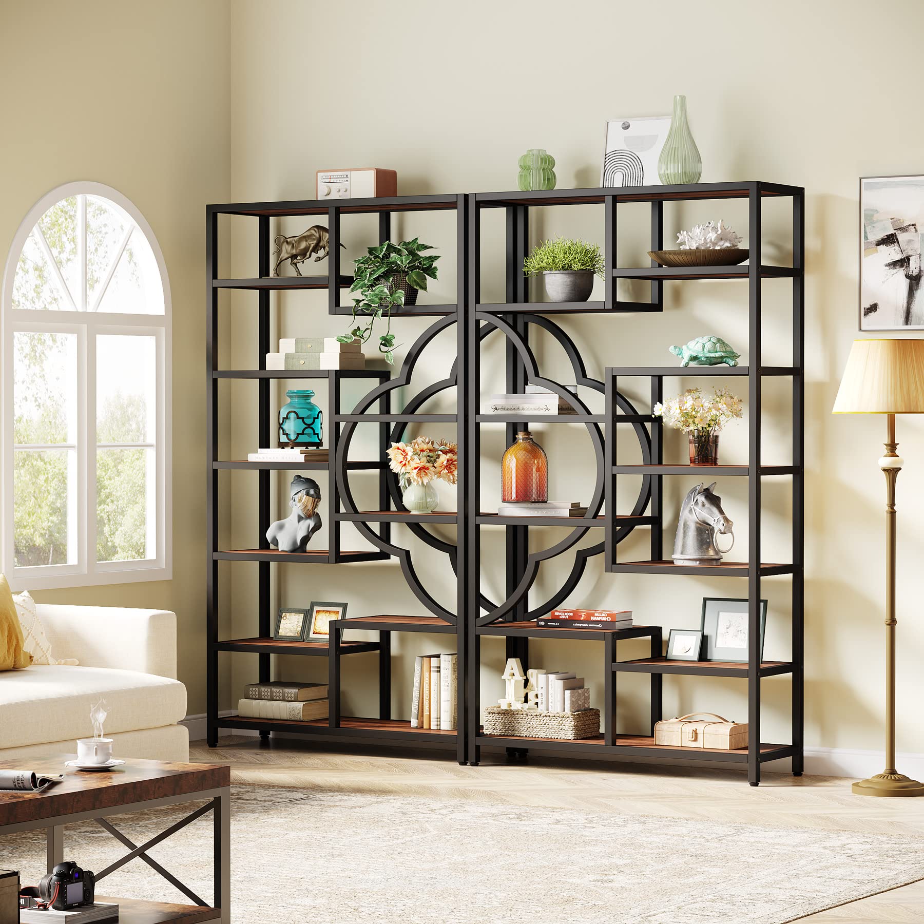 Tribesigns Bookshelf Set of 2, Large Bookcase with Unique Four Leaf Clover Shape Design, Industrial Etagere Display Shelves for Home & Office