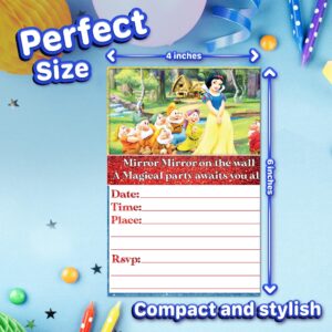 Set of 20 Snow White -Themed Happy Birthday Invitation Cards & Envelopes - Lightweight (240g), Postcard Style Invites for the Perfect Party Pack