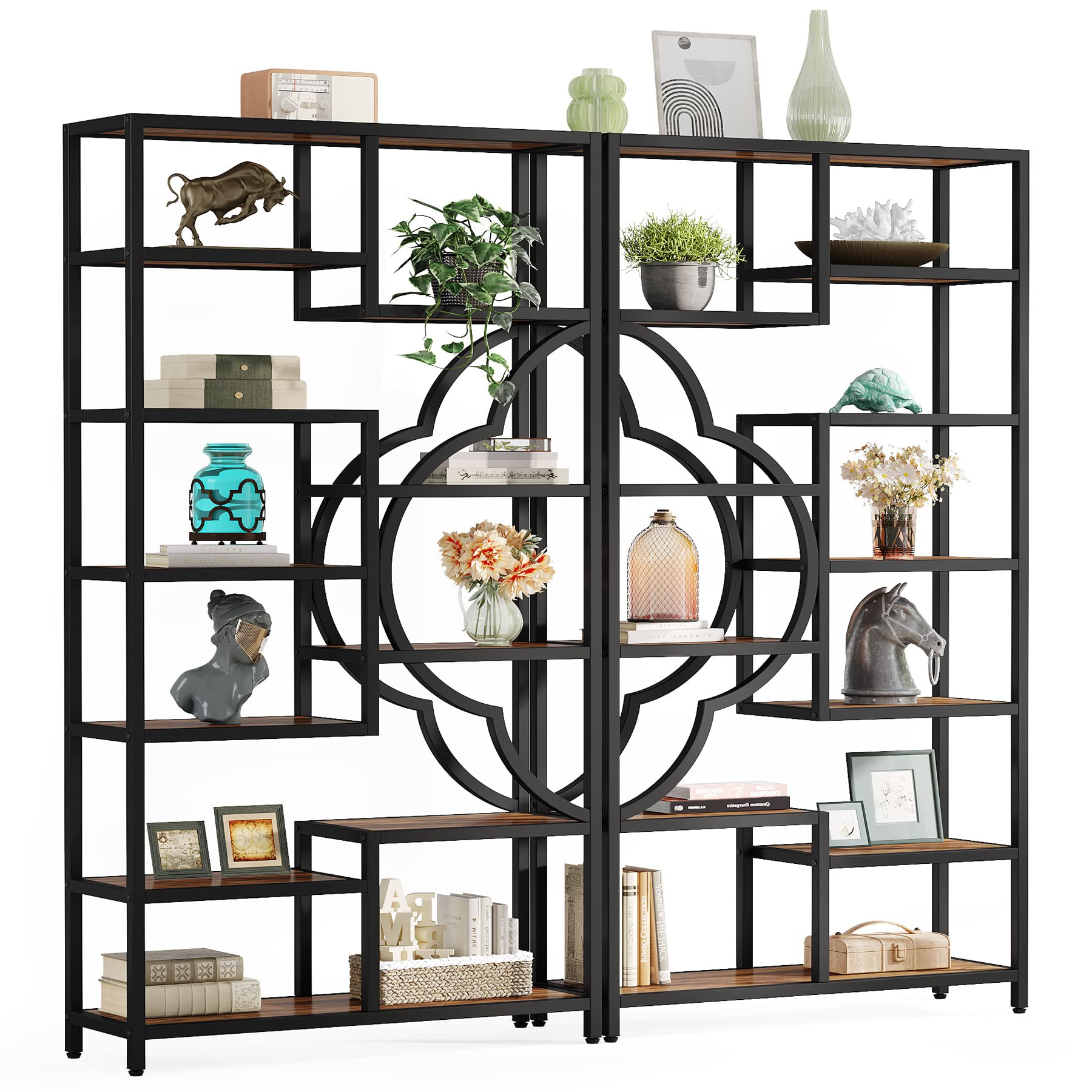 Tribesigns Bookshelf Set of 2, Large Bookcase with Unique Four Leaf Clover Shape Design, Industrial Etagere Display Shelves for Home & Office