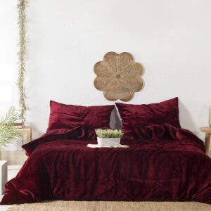 Madhu International Wine Red Velvet Duvet Cover - Made of Premium Rayon Velvet - Twin Size Duvet and Pillow Cover Set of 3 - Luxury Boho Bedding - UO Comforter Cover Quilt - 68 inches x 90 inch