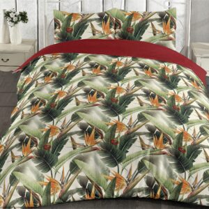 Ambesonne Exotic Duvet Cover Set, Bird of Paradise Flowers Tropical Design Pattern Vintage Hawaiian Style, Reversible 3 Piece Bedding Set with 2 Pillow Shams, Queen, Marigold Green