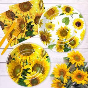 APOWBLS Sunflower Party Decorations Dinnerware, Sunflower Party Supplies For Birthday, Baby Shower, Bridal Shower, Plate, Cup, Napkin, Tablecloth, Cutlery, Straw, Sunflower Table Decorations, Serve 24