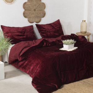 Madhu International Wine Red Velvet Duvet Cover - Made of Premium Rayon Velvet - Twin Size Duvet and Pillow Cover Set of 3 - Luxury Boho Bedding - UO Comforter Cover Quilt - 68 inches x 90 inch