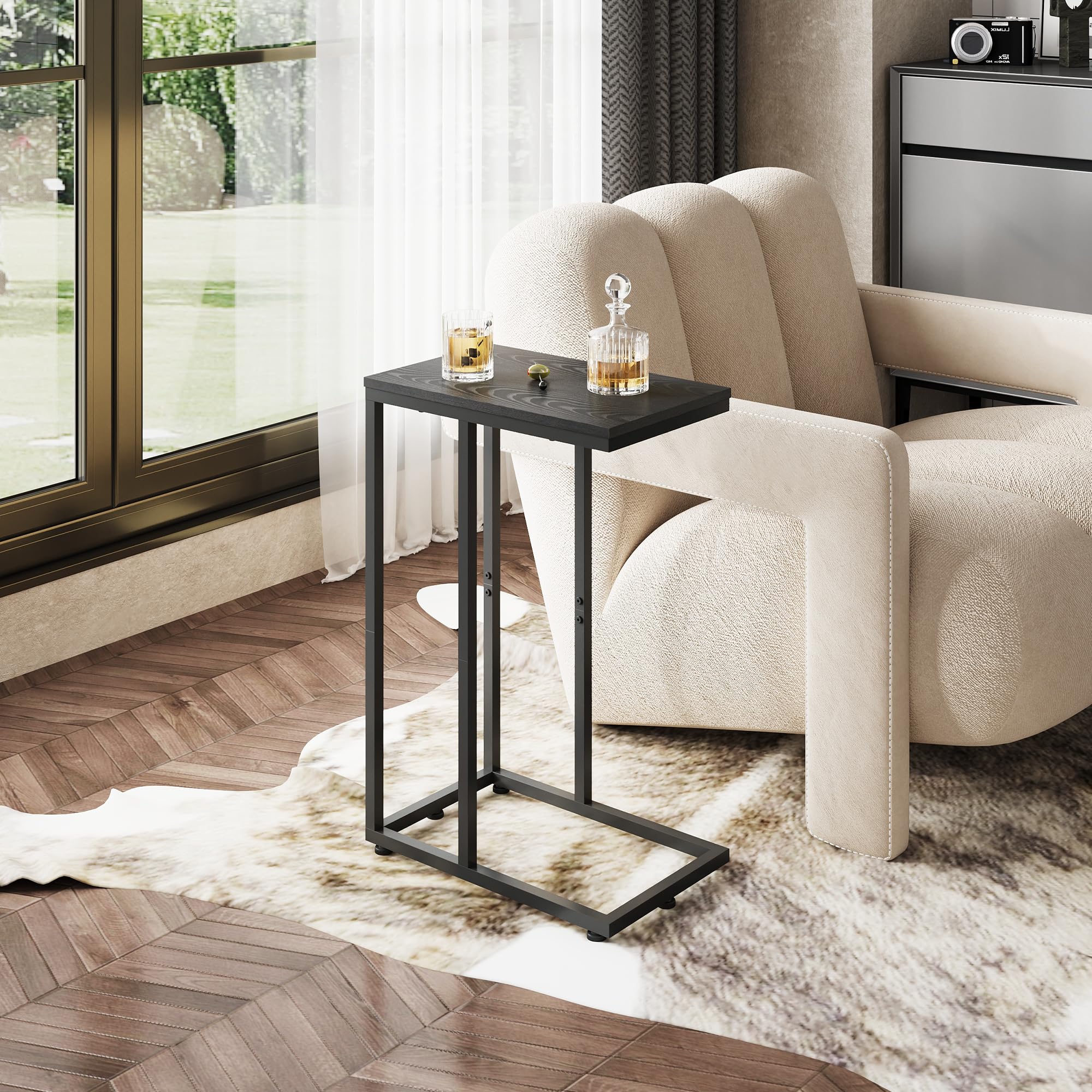 WLIVE Tall C Shaped End Table, 28 Inches High Small Side Table for Sofa, 11.81" D x 18.9" W Large Storage Space, Couch Table That Slides Under, Tv Tray for Living Room, Bedroom, Home, Office, Greige