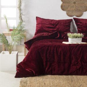 Madhu International Wine Red Velvet Duvet Cover - Made of Premium Rayon Velvet - Twin Size Duvet and Pillow Cover Set of 3 - Luxury Boho Bedding - UO Comforter Cover Quilt - 68 inches x 90 inch