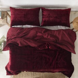 Madhu International Wine Red Velvet Duvet Cover - Made of Premium Rayon Velvet - Twin Size Duvet and Pillow Cover Set of 3 - Luxury Boho Bedding - UO Comforter Cover Quilt - 68 inches x 90 inch