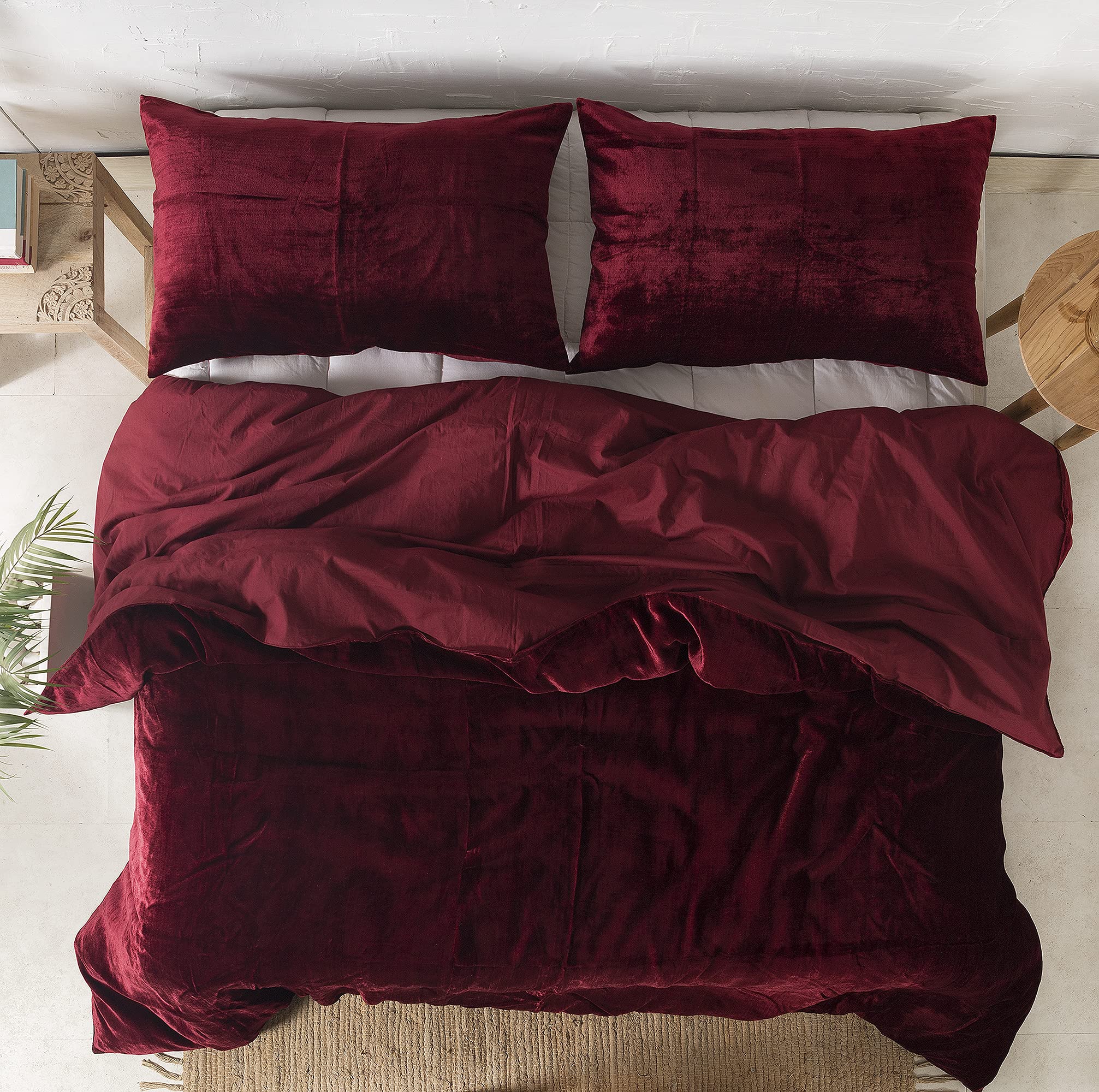 Madhu International Wine Red Velvet Duvet Cover - Made of Premium Rayon Velvet - Twin Size Duvet and Pillow Cover Set of 3 - Luxury Boho Bedding - UO Comforter Cover Quilt - 68 inches x 90 inch