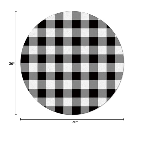 LIFEMUSION Black and White Checkered Round Area Rugs, Farmhouse Buffalo Plaid Non-Skid Children Playing Mat, 3ft Soft Circle Farmhouse Rugs for Living Room, Bedroom, Dining Room