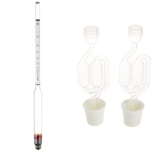 hydrometer - alcohol, 0-200 proof and tralle & twin bubble airlock and carboy bung (pack of 2)