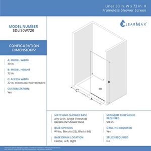 DreamLine Linea 30 in. W x 72 in. H Frameless Shower Screen in Chrome