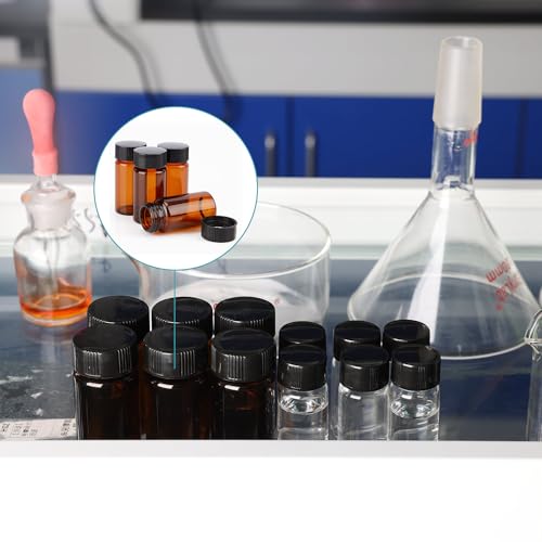 stonylab Brown Glass Sample Vials with Cap, Screw Cap Sample Vials Amber Glass Liquid Sampling Bottle Reagent Bottle with Screwcap, Capacity 10 ml / (0.3 oz), Pack of 40