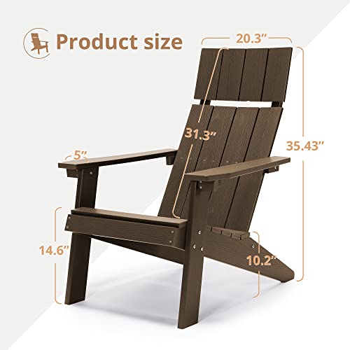 LUE BONA Modern Adirondack Chairs Set of 4, Dark Brown Plastic Adirondack Chair, High Back Poly Adirondack Fire Pit Chairs Weather Resistant, Patio Outdoor Chairs for Porch, Deck, Pool, Garden, 330LBS