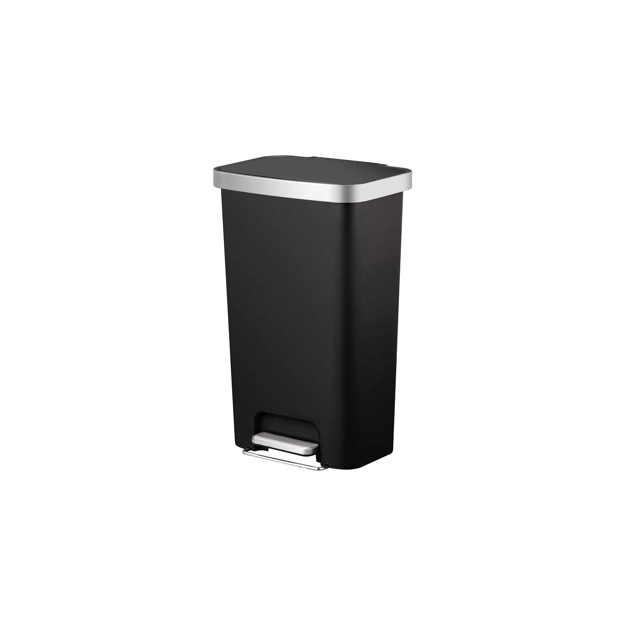 Black Plastic Trash Can, 11.9-gallon Kitchen Step Trash Can, Garbage Container Bin, Wastebasket, Plastic Kitchen Waste Bin with Lid, Garbage Container Bin, Bathroom Step Trash Can for Home and Kitchen