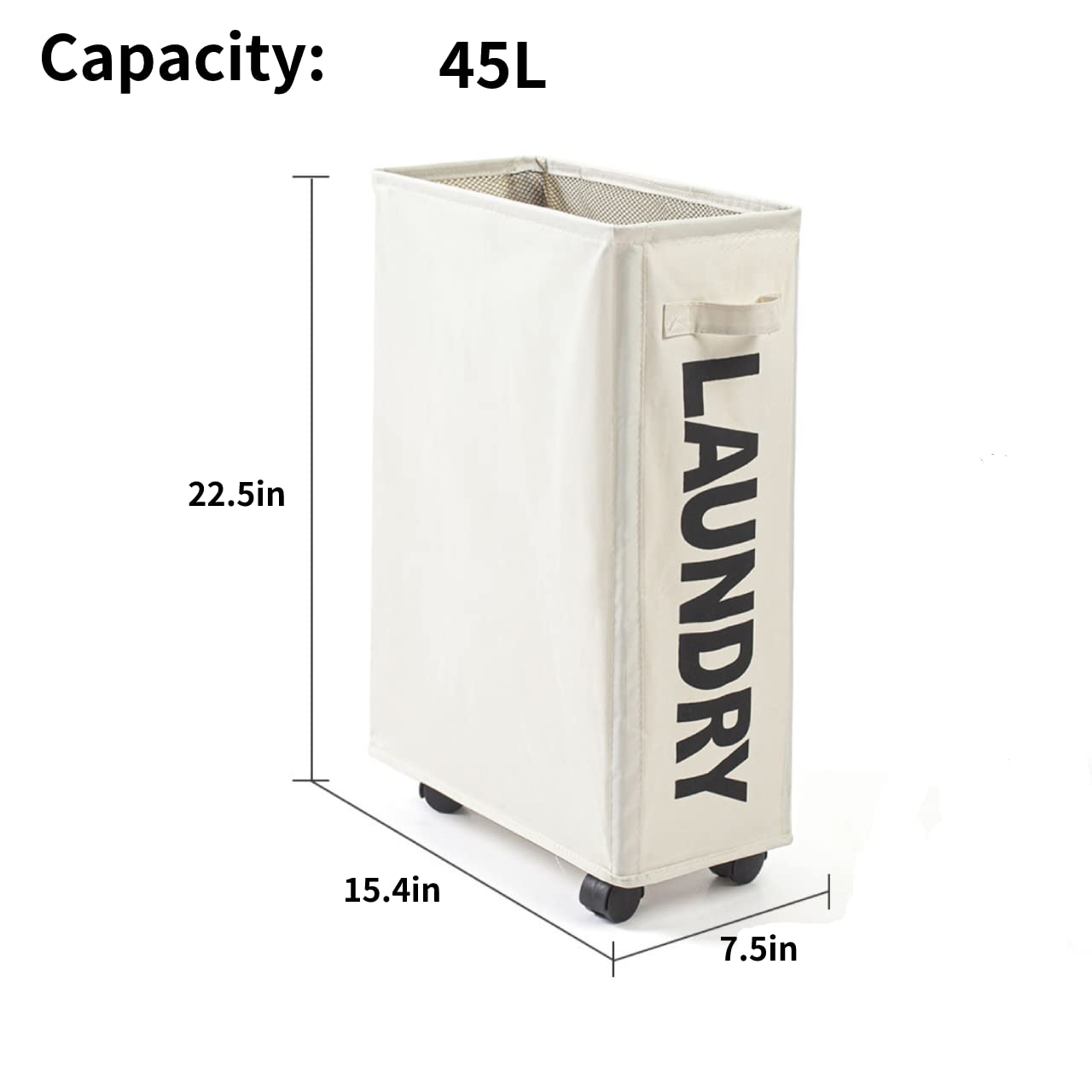 WRPLU Rolling Slim Laundry Hamper with Wheels, Waterproof, Durable, Beige