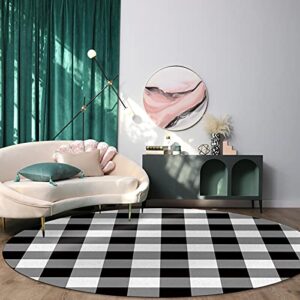 LIFEMUSION Black and White Checkered Round Area Rugs, Farmhouse Buffalo Plaid Non-Skid Children Playing Mat, 3ft Soft Circle Farmhouse Rugs for Living Room, Bedroom, Dining Room