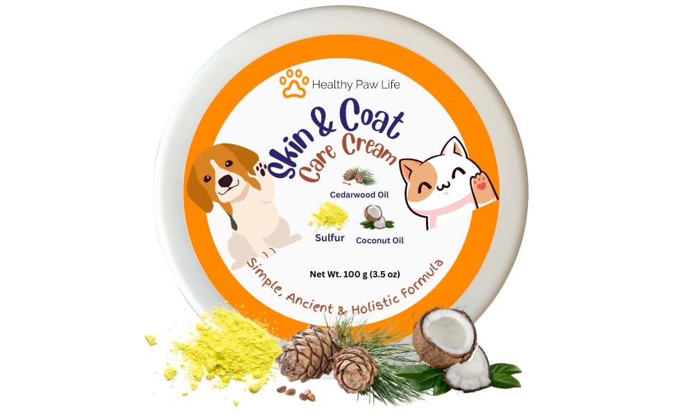 Skin and Coat Care Ointment for Pets - Itchy or Dry Skin, Wounds, Hot Spots – Sulfur, Cedarwood Oil, Coconut Oil – Preventive, Protective and, Soothing Ointment - Dogs, Cats, Puppies, Kittens (2 oz)