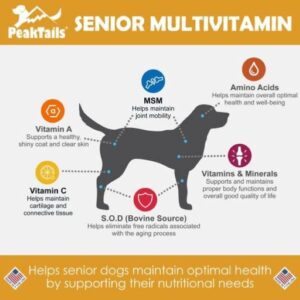 Kala Health PeakTails Senior Multivitamin for Dogs, Hip and Joint Support, Healthy Skin, Shiny Coat, Contains antioxidants and 18 Essential Amino acids and 19 Vitamins and Minerals, 150 Count