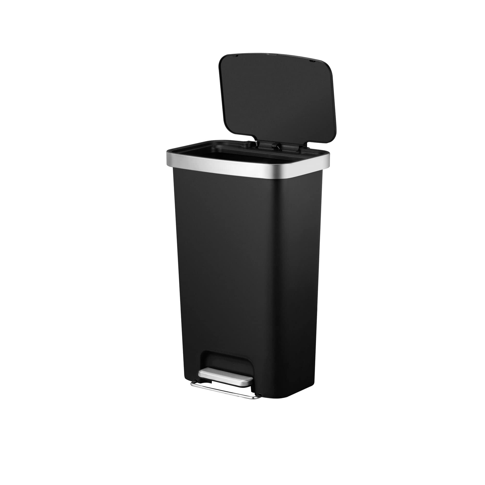 Black Plastic Trash Can, 11.9-gallon Kitchen Step Trash Can, Garbage Container Bin, Wastebasket, Plastic Kitchen Waste Bin with Lid, Garbage Container Bin, Bathroom Step Trash Can for Home and Kitchen