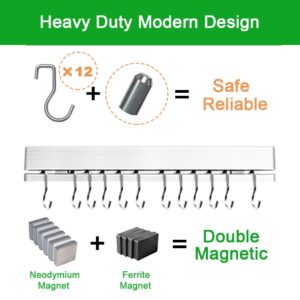 YIIYIIN 17" Premium 304 Stainless Steel Double-Sided Magnetic Knife Holder for Wall or Fridge -with Adhesive Strip, No Drill - 12 Hooks Included for Kitchen Utensils