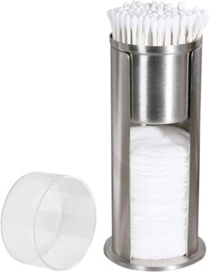 cotton pad holder and qtip holder dispenser set stainless steel apothecary jars with acrylic lids for cotton balls,cotton swabs,q-tips,cotton rounds,makeup pads storage canister holder