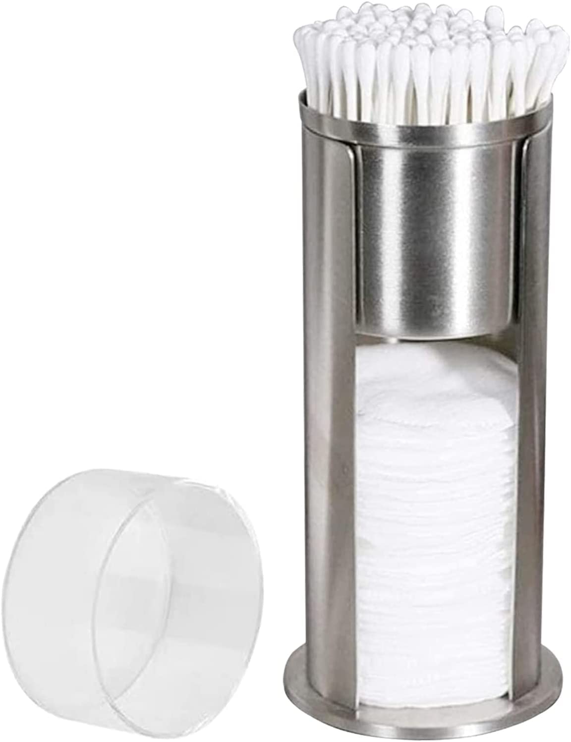 Cotton Pad Holder and Qtip Holder Dispenser Set Stainless Steel Apothecary Jars with Acrylic Lids for Cotton Balls,Cotton Swabs,Q-Tips,Cotton Rounds,Makeup Pads Storage Canister holder