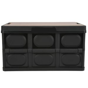 30l outdoor folding storage box,portable storage box with wooden panel for outdoor (black)