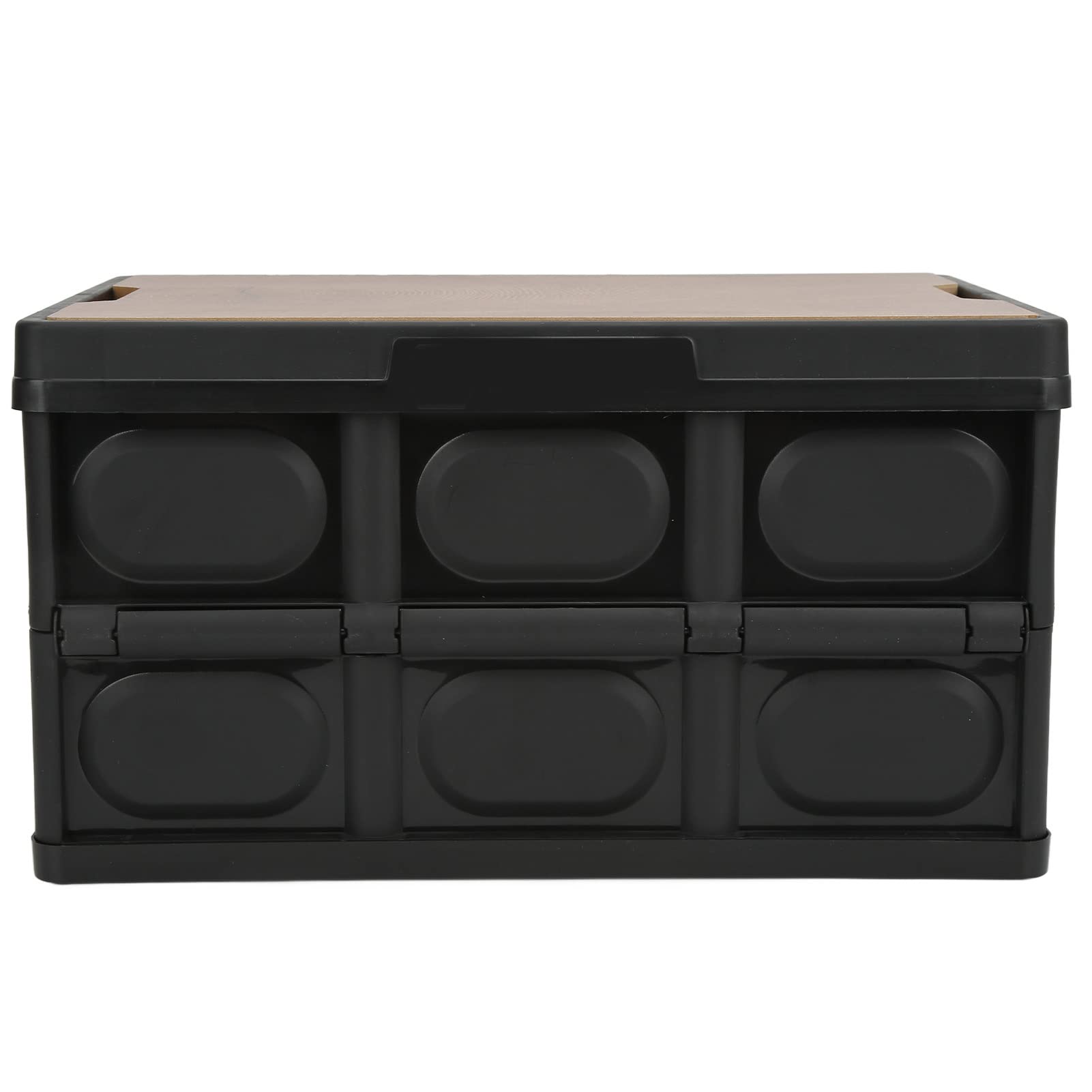 30L Outdoor Folding Storage Box,Portable Storage Box with Wooden Panel for Outdoor (Black)