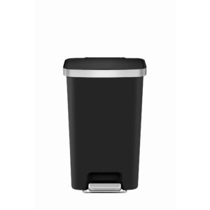 Black Plastic Trash Can, 11.9-gallon Kitchen Step Trash Can, Garbage Container Bin, Wastebasket, Plastic Kitchen Waste Bin with Lid, Garbage Container Bin, Bathroom Step Trash Can for Home and Kitchen