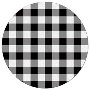 LIFEMUSION Black and White Checkered Round Area Rugs, Farmhouse Buffalo Plaid Non-Skid Children Playing Mat, 3ft Soft Circle Farmhouse Rugs for Living Room, Bedroom, Dining Room