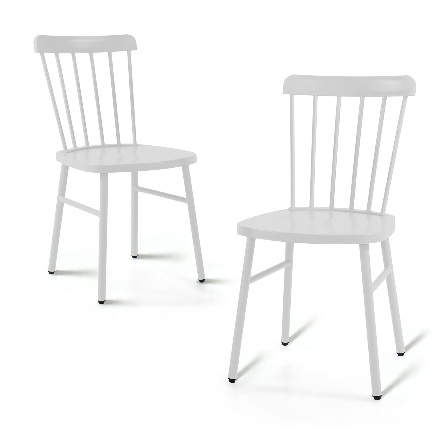 Anmutig White Metal Patio Dining Chairs Set of 2 Indoor/Outdoor Windsor Chairs Farmhouse Spindle Back, Modern Mid-Century Country Style, Kitchen Side Chairs for Living Room Restaurant, Widen Seat