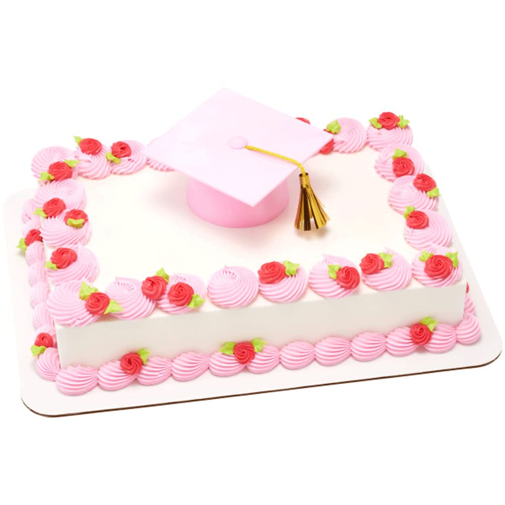 Pink Graduation Mortarboard Square Cap Hat Cake Topper Layon, size 4 inch