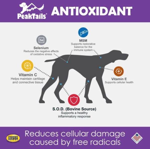 PeakTails Daily Defense Antioxidant Supplement for Dogs, Immune Support, Anti Itch & Skin Allergies, Contains MSM, Superoxide Dismutase, Selenium and Vitamin C & E, 350 Chewable Tablets, 350 Count