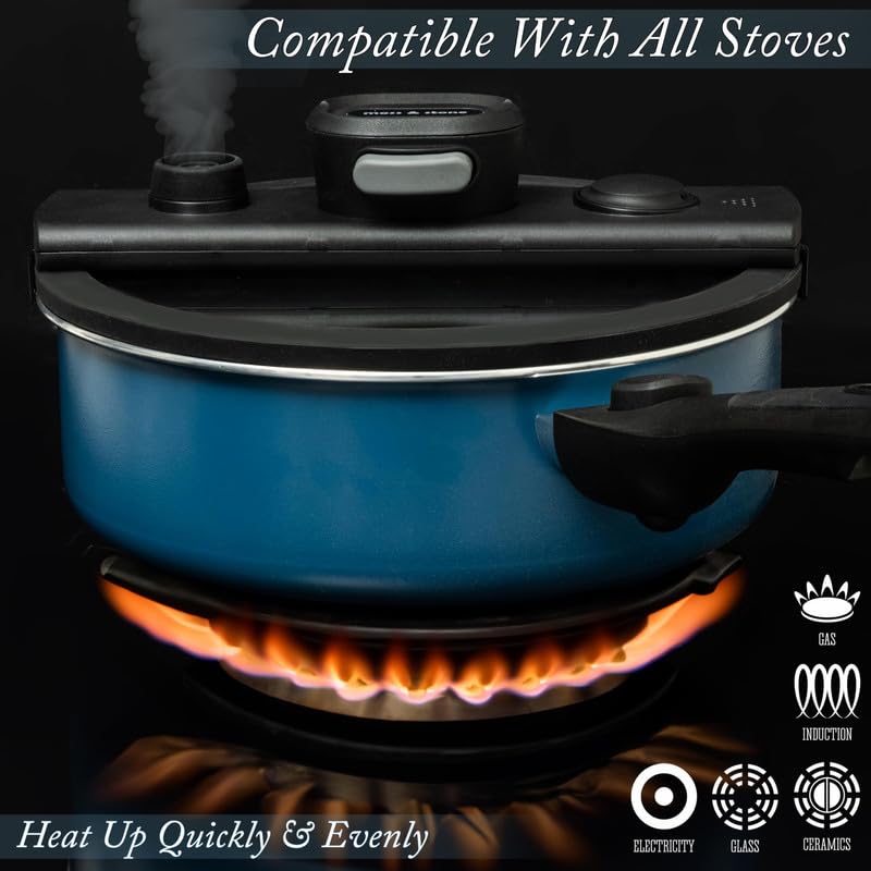 Moss & Stone 2.3 Quart Micro Pressure Cookware with Detachable Handle And One-Hand Operating Glass Lid, Pressure Canner Stovetop & Induction Cookware, Micro-Pressure Cooking Pot Nonstick