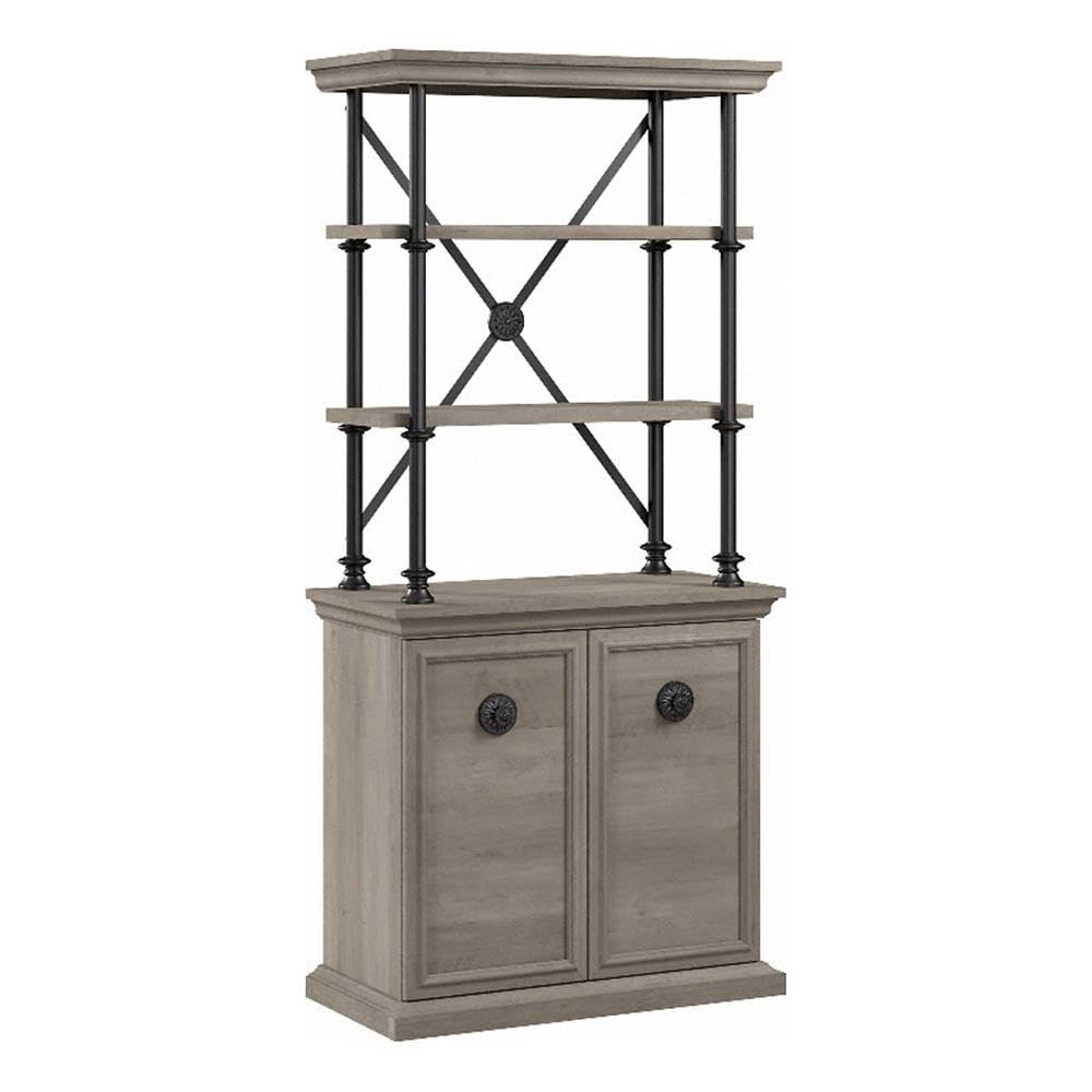 Bush Furniture Coliseum Designer Bookcase with Doors in Driftwood Gray