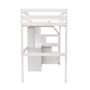 Harper & Bright Designs Twin Size Loft Bed with Stairs, Wood Twin Storage Loft Bed with Desk,Shelves and Drawers,Loft Bed Twin with a Removable Bottom Bed for Kids Girls Boys, White