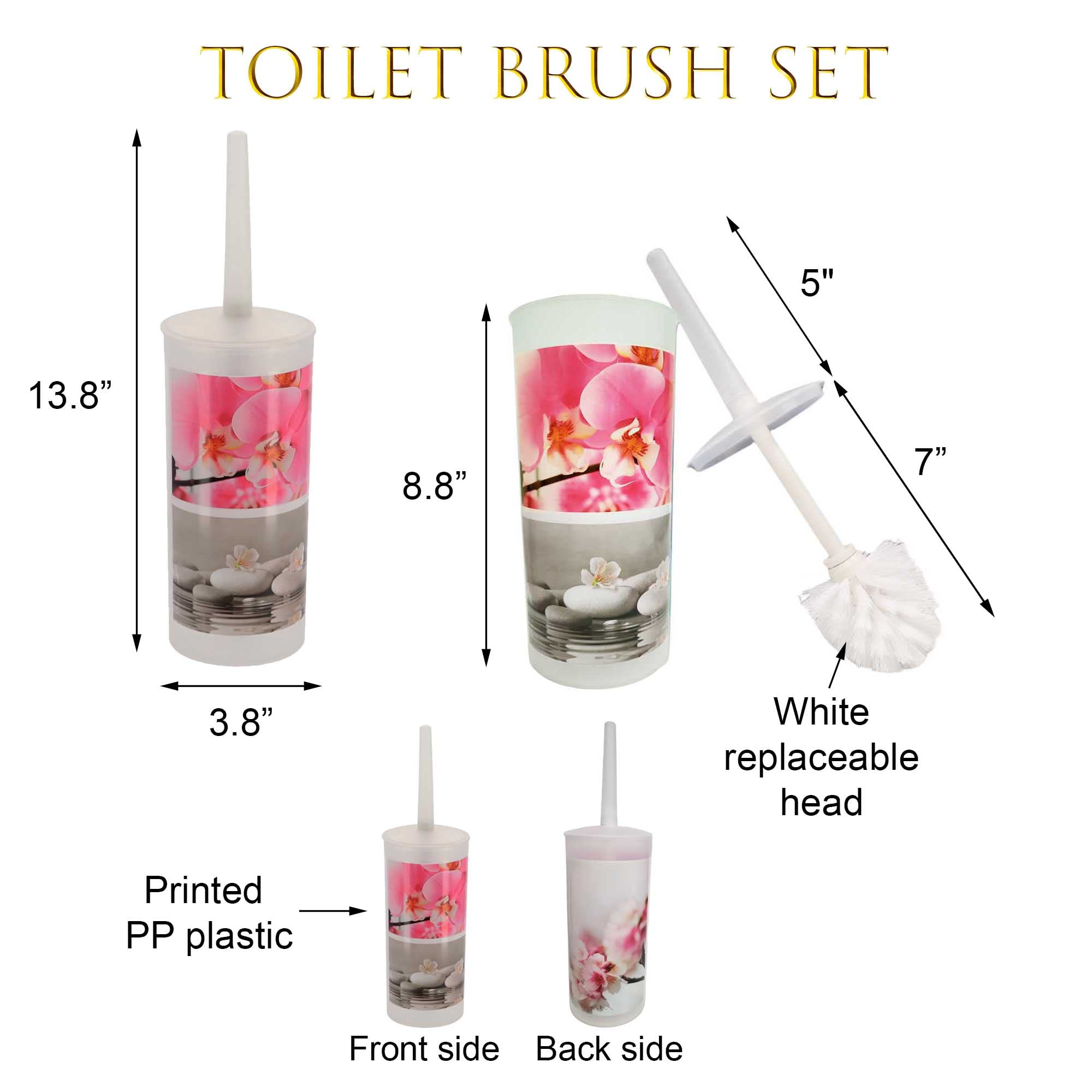 Bathroom Accessory Set 2-Pieces Plastic Wastebasket & Toilet Brush Holder (Tropical)