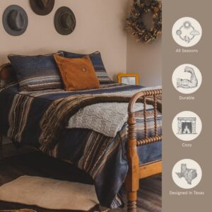 Paseo Road by HiEnd Accents Estes Western Bedding 3 Piece Super King Duvet Cover Set, Blue Striped Rustic Cabin Bed Set, Faux Leather Details, Chenille Jacquard Comforter Cover and 2 Pillow Shams