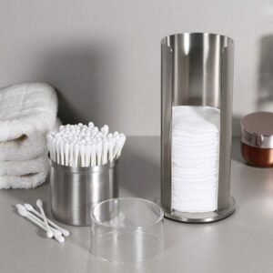 Cotton Pad Holder and Qtip Holder Dispenser Set Stainless Steel Apothecary Jars with Acrylic Lids for Cotton Balls,Cotton Swabs,Q-Tips,Cotton Rounds,Makeup Pads Storage Canister holder