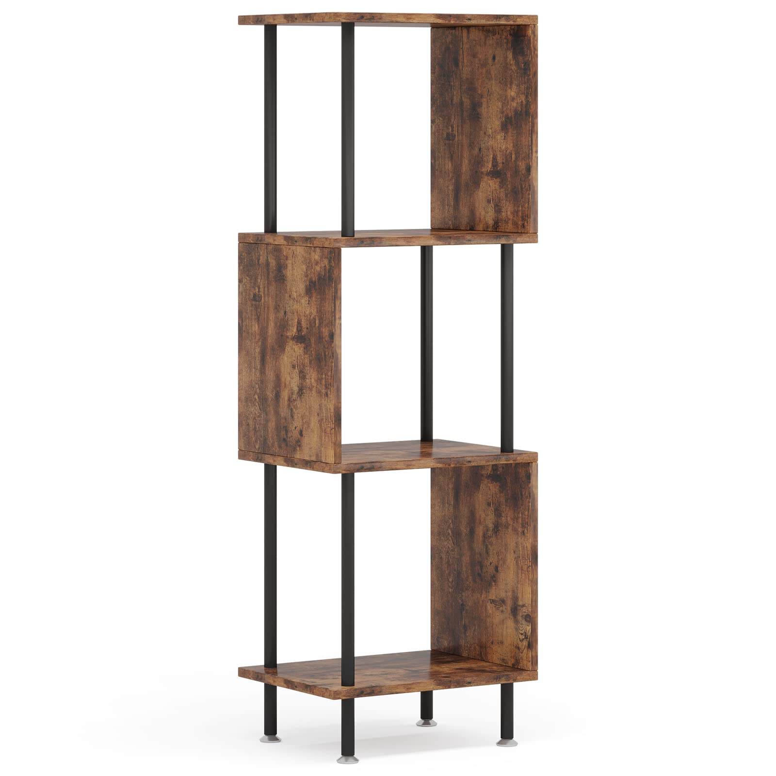 Hosfais 4 Tier Modern Bookshelf, S-Shaped Bookcase,Small Book Shelf for Small Spaces, Unique Bookshelf for Storage Organizer Living Room Bedroom Home Office, Brown