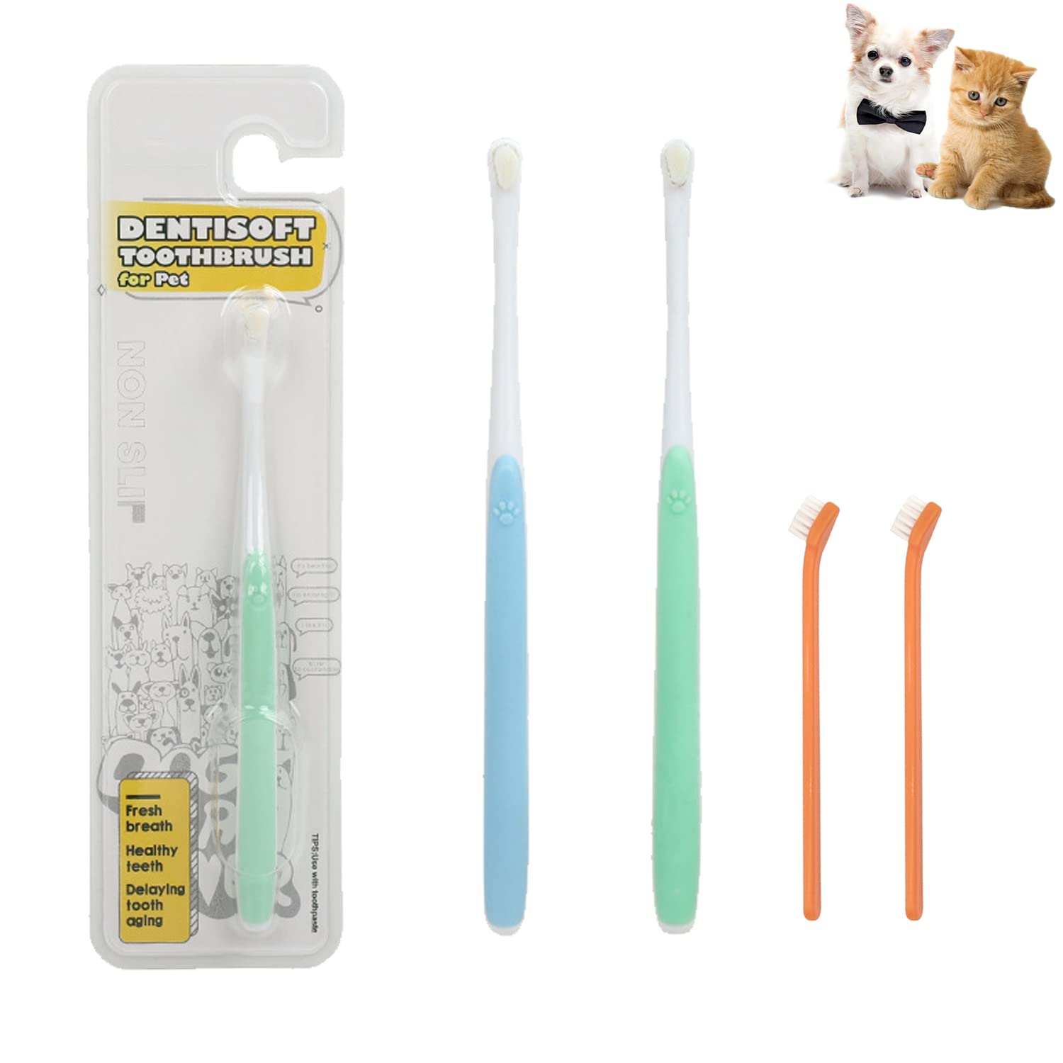 JGocot Small Dog Toothbrush,|Micro Brush Head|Nano Bristle|Soft Pet Toothbrush for Sensitive Gum&Teeth, Dog Teeth Cleaning Kit for Puppy, Kitten, Cats&Miniature Toy Size Dogs