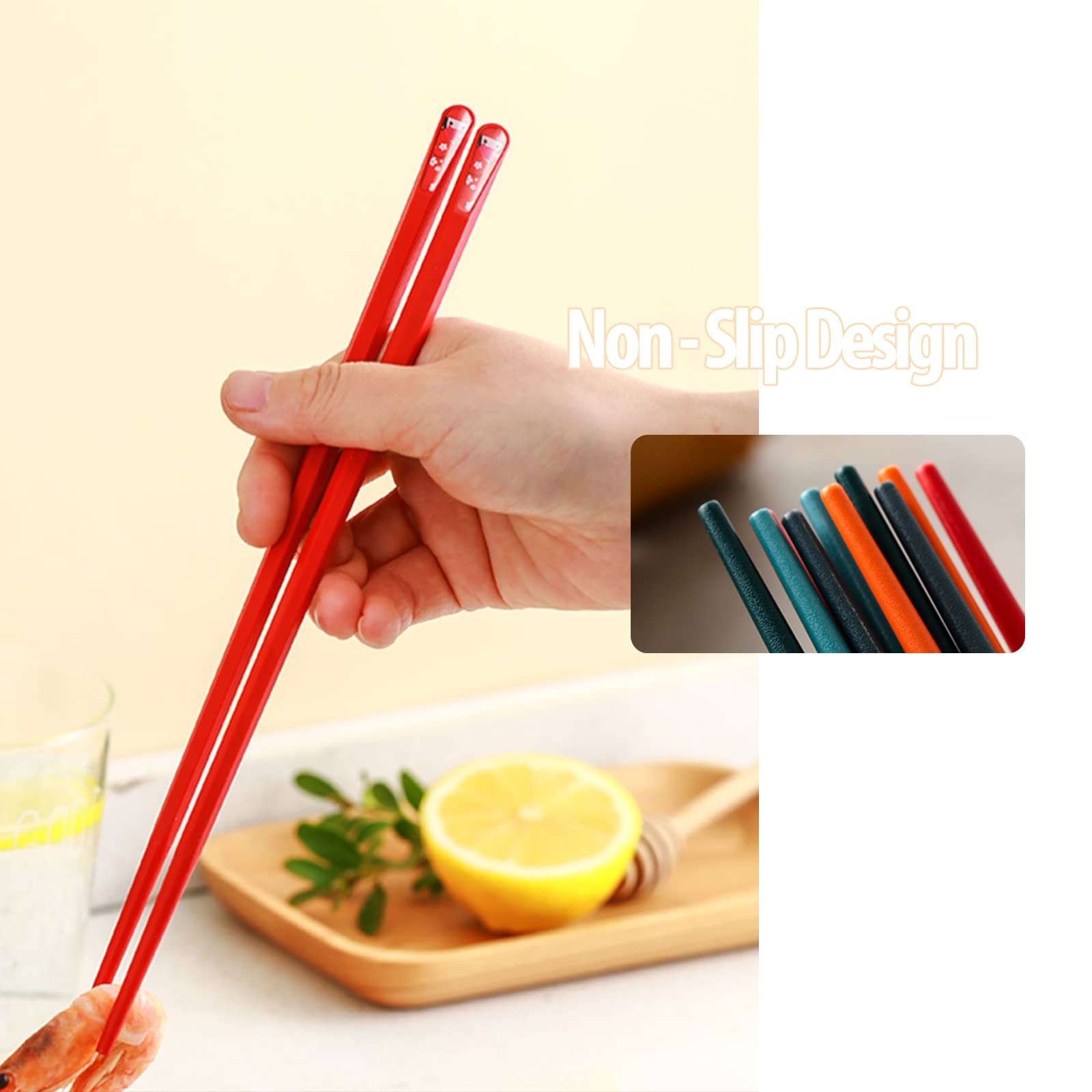 5 Pairs Family Reusable Chopsticks Dishwasher Safe, Non-Slip Family/ Hotel/ Restaurant Japanese Chop Sticks, Chinese ChopStick Gift Set, B