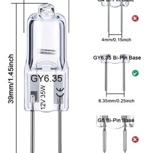 GY6.35 Light Bulbs, 12V 35W Crystal Clear Halogen Bulb 2 Pin, T4 JC Bi-Pin Base G6.35 Capsule Bulb, Dimmable, 2700K Warm White, 2 Prong Light Bulb for Pendant Light, Microwave Oven, Table Lamp, 2Pcs