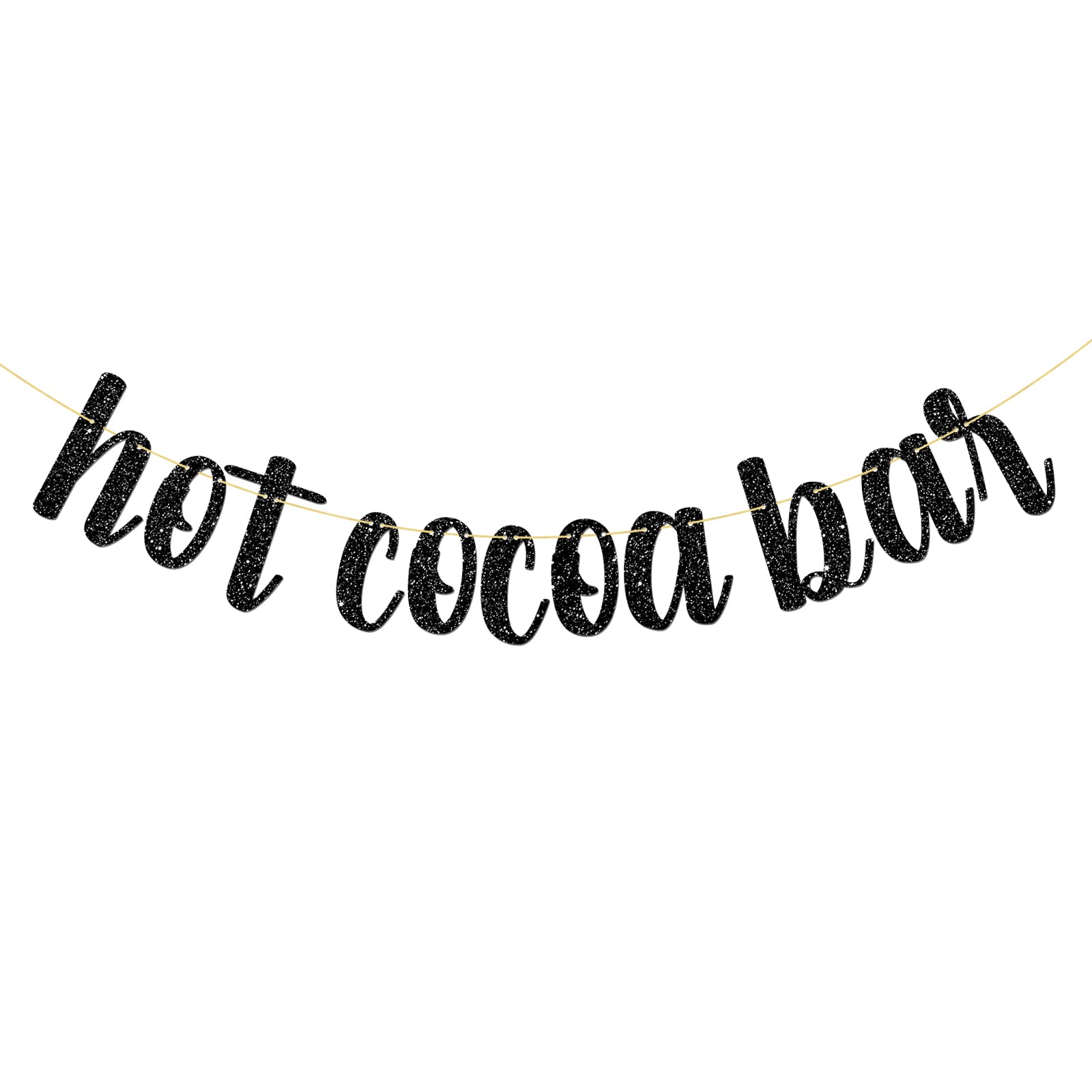 Hot Cocoa Bar Banner, Hot Chocolate Bar Decor, Chocolate Bar Party Decoration Supplies, Glittery Black